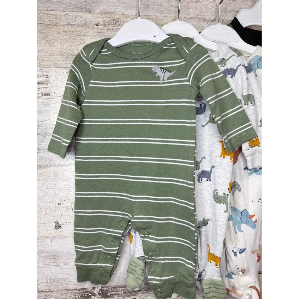 Carter's Aspen Kids Boys 3-6M Green Dinosaur Sleeper Romper Sweatshirt Lot - Picture 2 of 6